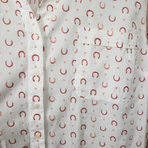 Style & Co Horseshoe Print Cotton Button Up Top White Size XL Equestrian Western - Picture 8 of 12